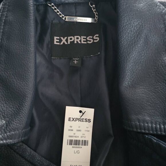 Express Women's Size Large Navy Faux Leather Moto Jacket - Picture 5 of 6